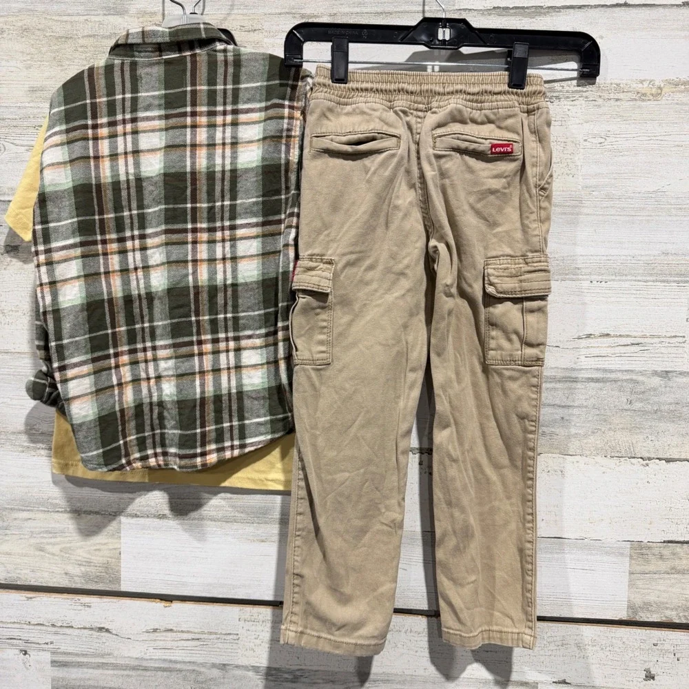 Ford Old Navy Levi's Outfit Set Boys 6/7 Khaki Green Plaid Bronco GUC